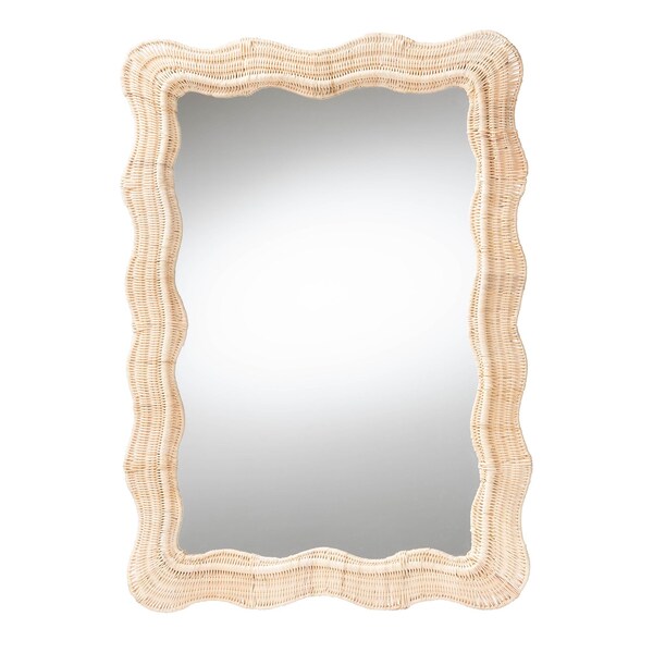 Bali & Pari Hasana Bohemian Natural Scallop Rattan Accent Wall Mirror 245-13718-ZORO - main
